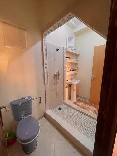 a bathroom with a shower with a toilet and a sink at Route de la jnane awrad lotissement 14 immeuble 5 étage 4 appartement 20 Marrakech in Marrakech