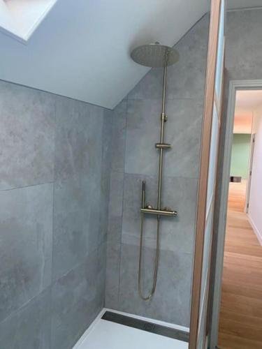 une cabine de douche dans une salle de bain avec douche dans l'établissement La marée, à Étaples