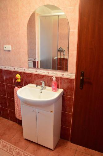 a bathroom with a sink and a mirror at Privat Kovacova in Žiar