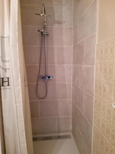 La salle de bains est pourvue d'une douche avec un pommeau de douche. dans l'établissement Au coeur des Angles, aux Angles
