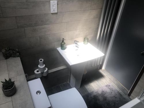 a bathroom with a sink and a toilet at Toothbrush Apartments - Central Ipswich - Lloyds Avenue in Ipswich