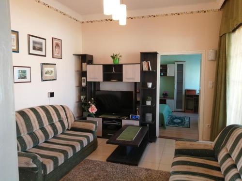巴拉頓萊萊的住宿－Ferenc Vendégháza，客厅配有两张沙发和一台电视