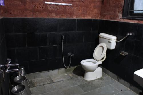 a bathroom with a toilet and a sink at Konkan Nest Resort in Ganpatipule