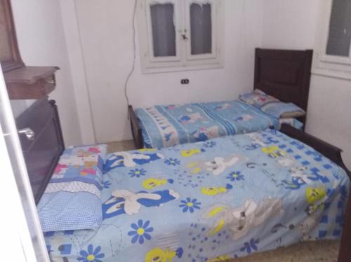1 Schlafzimmer mit 2 Einzelbetten in einem Zimmer in der Unterkunft El Nahass Villa in Raʾs al-Barr