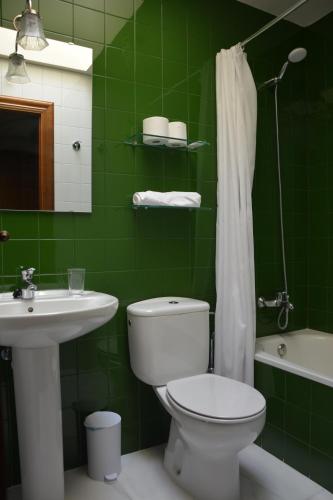 ein grünes Bad mit einem WC und einem Waschbecken in der Unterkunft Casa Rural San Ignacio: una casa indiana en Soria in Valdeavellano de Tera
