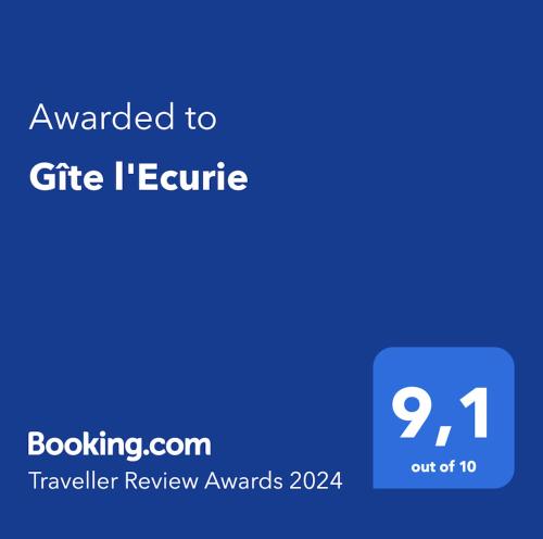a blue text box with the text awarded to gift i ignite at Gîte l'Ecurie in Jodoigne