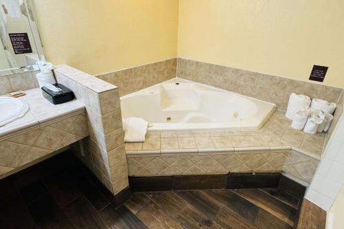 La salle de bains est pourvue d'une baignoire et d'un lavabo. dans l'établissement Country Inn & Suites by Radisson, Mishawaka, IN, à South Bend