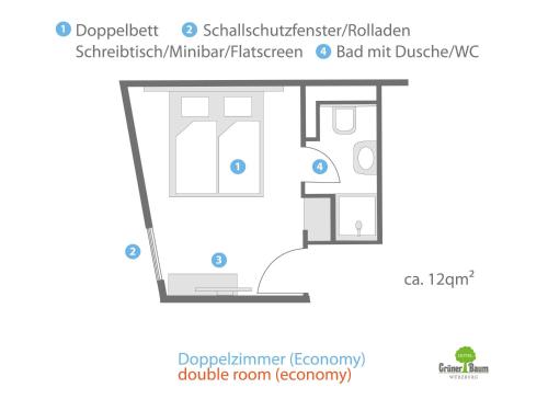 a floor plan of a small apartment at Hotel Grüner Baum in Würzburg