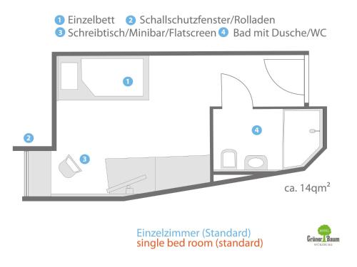 a floor plan of a kitchen and dining area at Hotel Grüner Baum in Würzburg