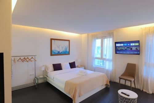1 dormitorio con 1 cama y TV en la pared en Apartamento Superior Centro Madrid en Madrid