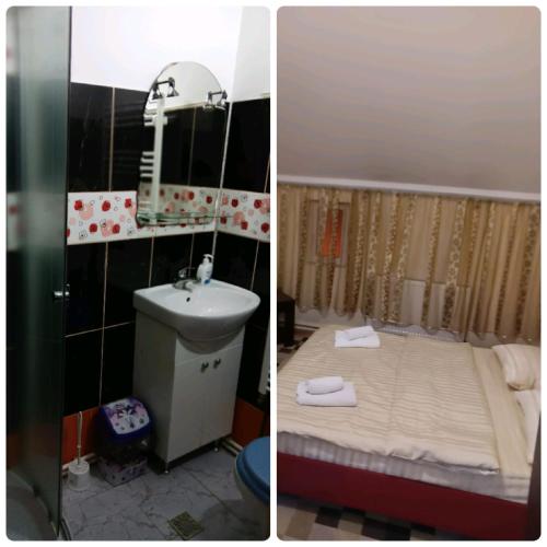 ビシェウ・デ・ススにあるCASA TEOの- バスルーム(ベッド1台、シンク付)の写真2枚