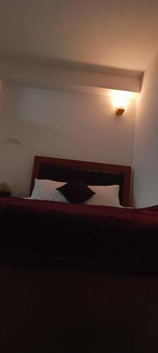 sypialnia z łóżkiem z czerwoną kołdrą w obiekcie Shanti homestay w mieście Temi