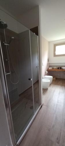een badkamer met een douche en een toilet bij Casa Vacanza PALAIE COLLINE FIRENZE in Pontassieve