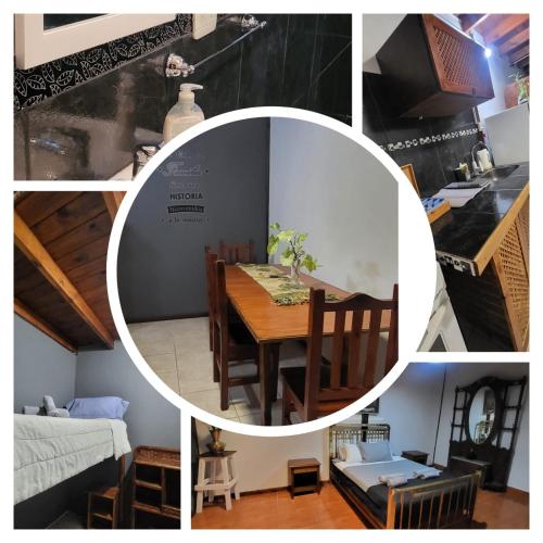 a collage of photos of a kitchen and a dining room at Latitud Austral in El Calafate