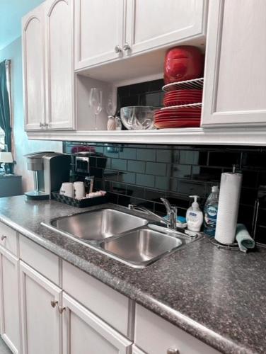 a kitchen with a sink and a counter top at Etherington Suites in Elora