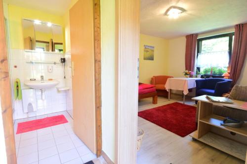 Habitación con baño con lavabo y aseo. en Bauernhof Apartment Hieß, en Bad Kleinen