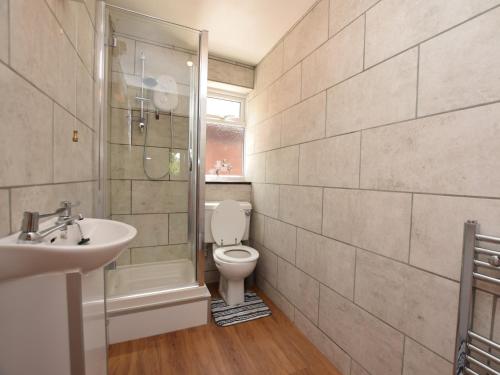 uma casa de banho com um WC, um lavatório e um chuveiro em 2 Bed in Lyndhurst 75879 em Totton