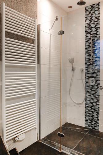 a shower with a glass door in a bathroom at Holiday Home Sternenhimmel by Interhome in Schwanau