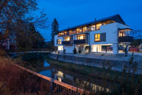 dom z rzeką przed nim w obiekcie RiverVista Apartments by mi_vida w mieście Bad Waltersdorf