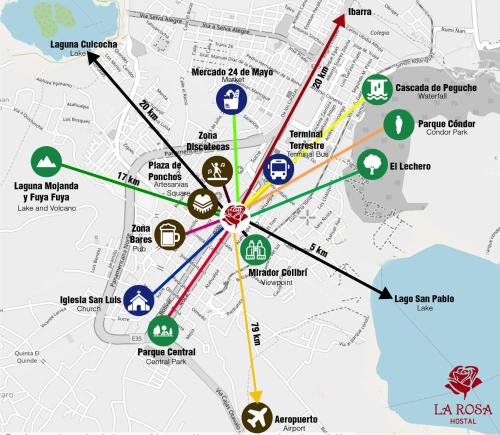 um mapa de uma linha de metro com estações em Hostal La Rosa Otavalo em Otavalo