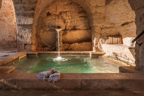 a fountain with two elephants in a pool of water at Masseria Brigantino in Torre Canne