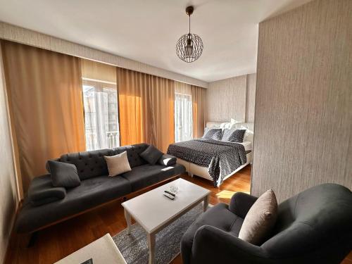 a living room with a couch and a bed at SABİHA GOKCEN İSTANBUL HOUSES Airport in Istanbul