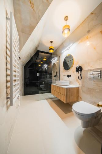a bathroom with a toilet and a sink at Siedmiu Króli Rooms&SPA in Bukowina Tatrzańska