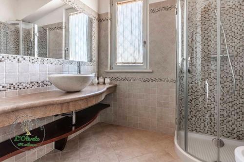 y baño con lavabo y ducha. en Oliveto Relax Alloggio Turistico en Roma