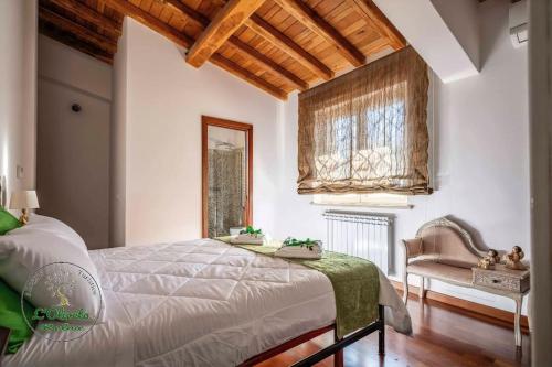 een slaapkamer met een bed, een stoel en een raam bij Oliveto Relax Alloggio Turistico in Rome