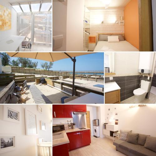 un collage de photos d'une chambre dans l'établissement * Hossegor * Climatisé * Plage * Surf * Couple, à Soorts-Hossegor