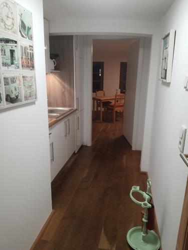 un couloir menant à une cuisine et une salle à manger dans l'établissement FeWo Sonne, à Constance