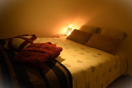 sypialnia z łóżkiem z kocem w obiekcie DUPLEX SPACIEUX TOUT CONFORT w Miluzie