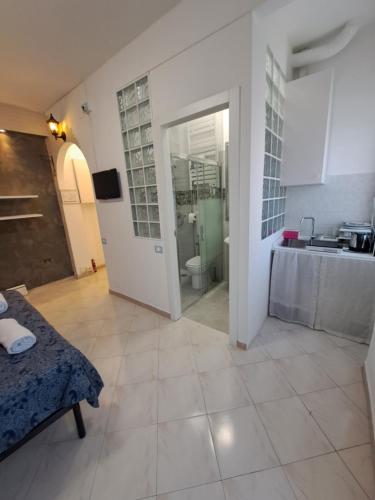 ミラノにあるB&B Apartment San Siro Stadio 132の洗面台とトイレのあるリビングルーム