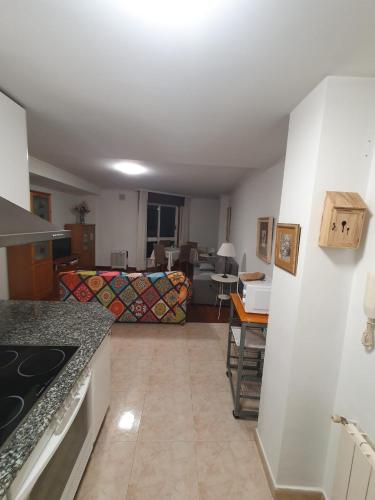 a kitchen and a living room with a couch at Piso Alameda Carballiño in Carballino
