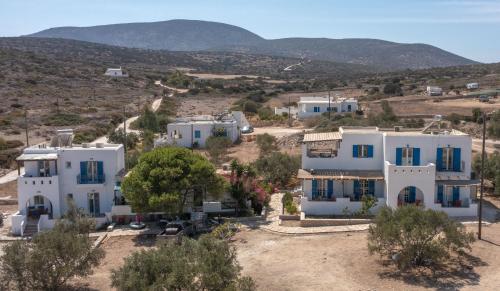 an aerial view of a village with white houses at SOHOROS STUDIOS in Iraklia