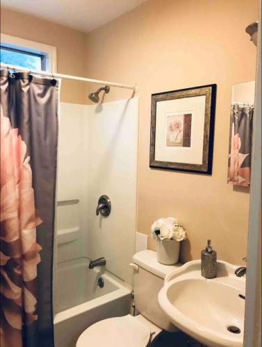 a bathroom with a toilet and a sink at A Cozy Spot on Montague in Charleston