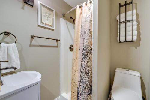 a bathroom with a toilet and a sink at Quaint Kingsport Apartment Near Greenbelt Trail! in Kingsport