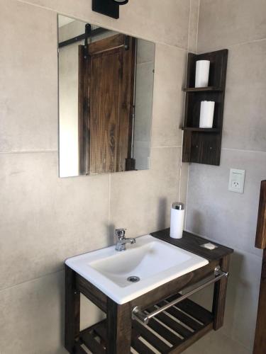 a bathroom with a sink and a mirror at Complejo Del Este Suites in San Carlos de Bariloche