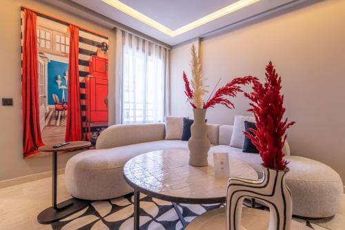 Zona de estar de Luxoria by ShortStayMaroc, Studio Moderne et Chic, Parking, Quartier Central