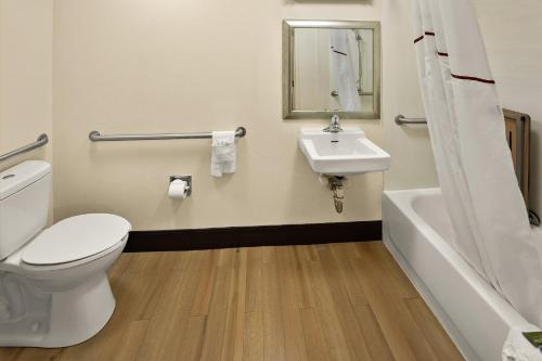 a bathroom with a toilet and a sink and a tub at Red Roof Inn Chapel Hill - UNC in Chapel Hill