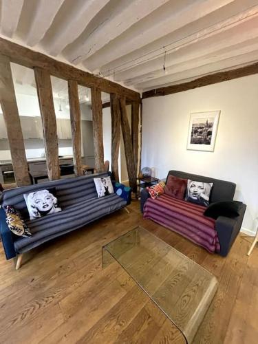 un salon avec deux canapés et une table dans l'établissement Amazing Flat Views Seine River, à Paris