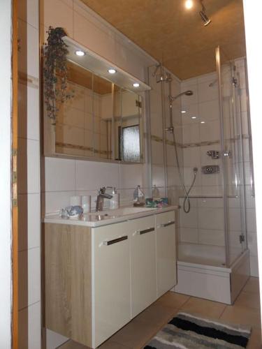 a bathroom with a sink and a shower at FeWo Glücksmoment in Idar-Oberstein