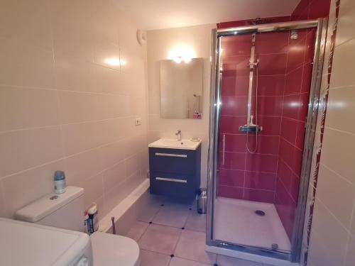 une salle de bain avec une douche, des toilettes et un lavabo dans l'établissement Studio Coin-Nuit avec Parking au Centre de Sainte-Maxime, Golfe de St-Tropez - FR-1-780-41, à Sainte-Maxime