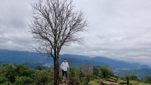 a man standing next to a tree on a hill at Inh La Home Pu Luong in Pu Luong