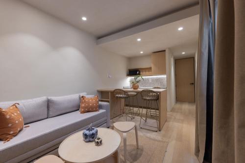 a living room with a couch and a kitchen at Lerma Dos Seis Cuatro in Mexico City