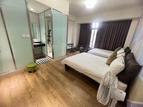 Cama o camas de una habitación en 薇楽民宿