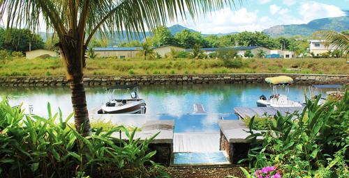 dos barcos en un río con una palmera en west villas, en Tamarin