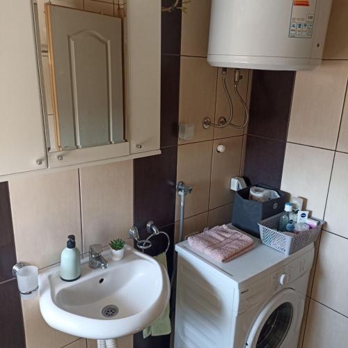 a bathroom with a sink and a washing machine at STAN NA DAN in Zaječar