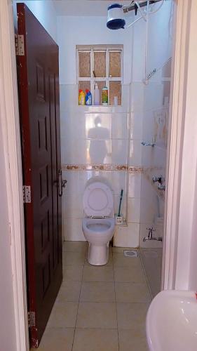 a small bathroom with a toilet and a sink at Serene Safaris Airbnb in Thika in Thika
