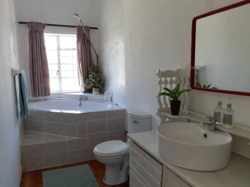 a bathroom with a tub and a toilet and a sink at Frosty Peaks Farmstay in Barkly East